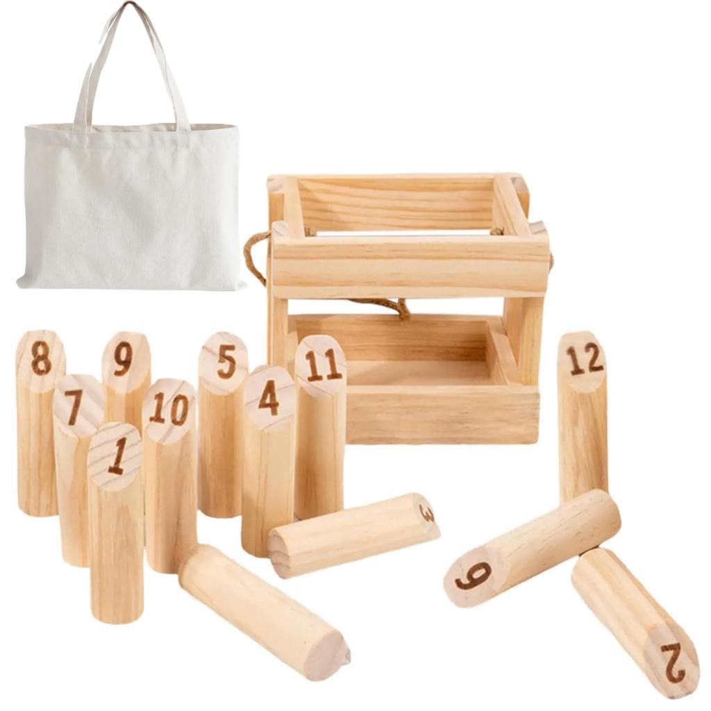 Деревянная игра в кегли Рубонари, Легкая, с чехлом для хранения, Уличная игра Мёльки (Светло-коричневый)