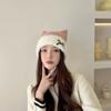 Embroidery Cat Ears Hat Bow Winter Knitted Hat Personality Knitted Beanie Hat  Winter/Autumn