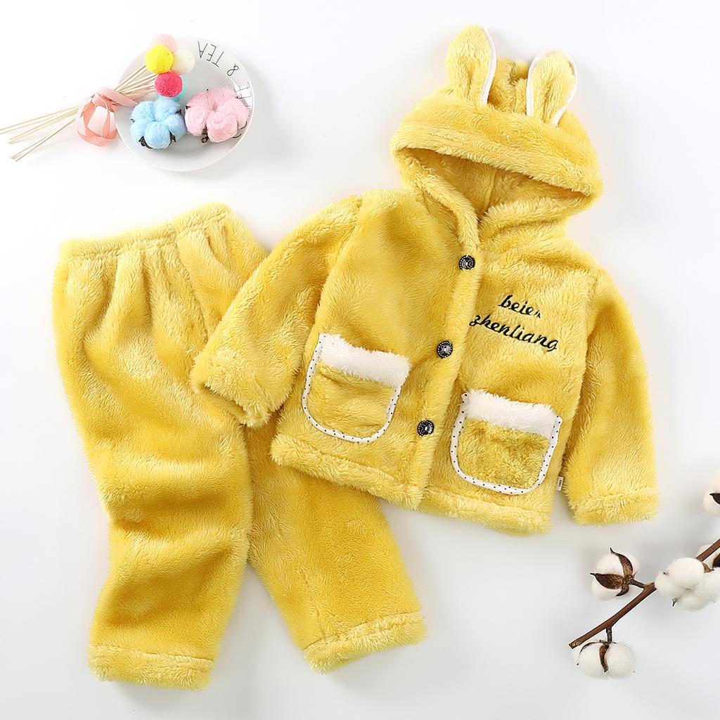 Autumn and Winter New Infant and Toddler Boys and Girls Anti Dirty Plush Fleece with Ears Cute Winter Set