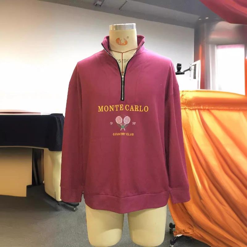 Популярная осенне-зимняя спортивная толстовка с принтом в стиле ретро с полуоткрытым воротником и застежкой-молнией