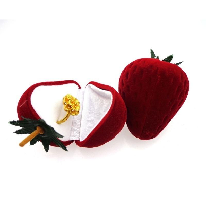 1 Pcs New Strawberry Form Velvet Ring Storage Case Jewelry Box Ring Protector Flocking Gift Box