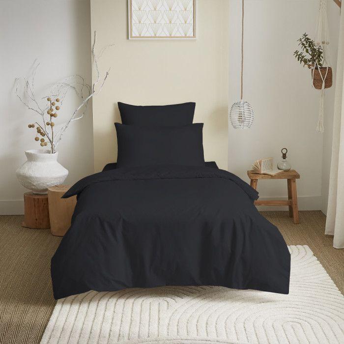 Complete Pack 4 Pieces Single Color Black Duvet Cover for Bed 90 X 190 Cm