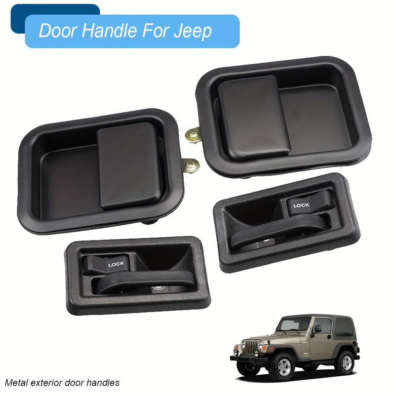 Door Handle Set For 91-96 Jeep Wrangler YJ 97-06 TJ Exterior Interior Left Driver & Right Passenger Side 79540 79541 55176383AE