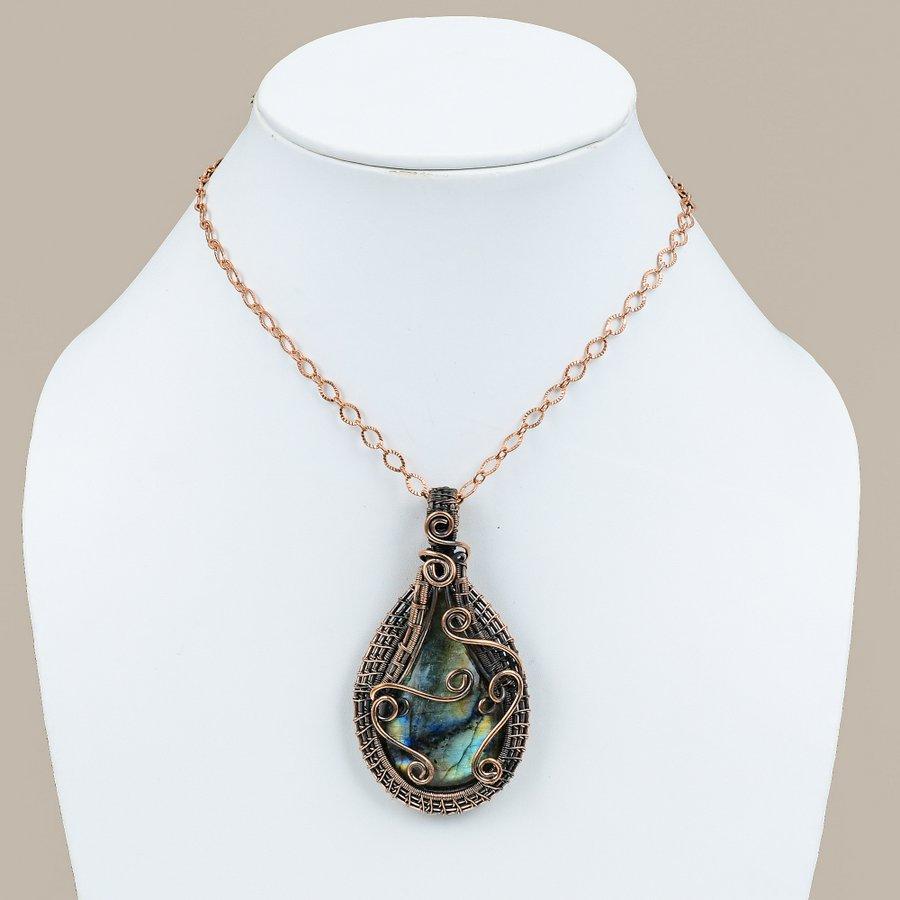 Подвеска ручной работы из медной проволоки из натурального лабрадорита длиной 2,96 дюйма I3S65