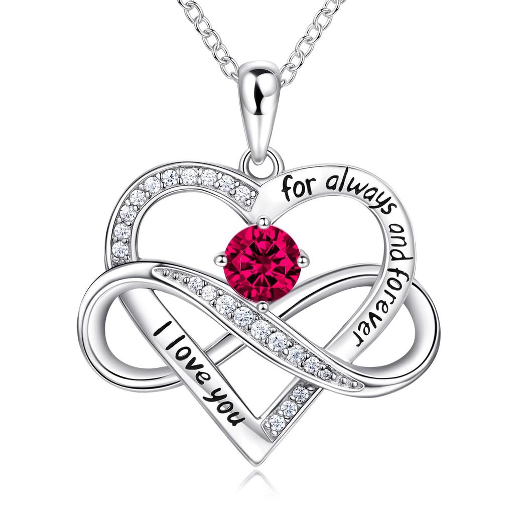 Cross-Border New Style Micro-Inlaid Zircon Infinite Heart-Shaped Copper Link Chain Necklace Twelve Birthstone Pendant Fashion