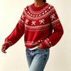 Womens Oversized Knit Sweater With Fair Isle Embroidery Crew Neck Long Sleeve Pullover