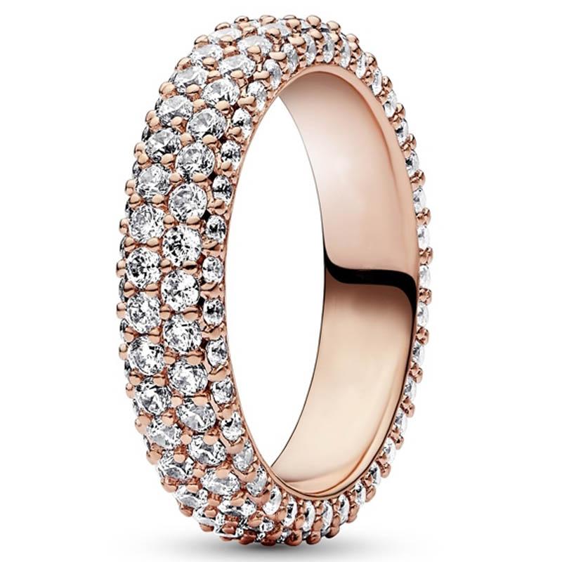 Authentic 925 Sterling Silver Love Message Herbarium Cluster Timeless Pave Single-row Rings For Women Gift Fashion Jewelry