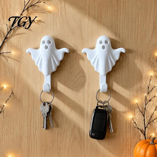 Bathroom Towel Rack 2Pcs 3D Printed Halloween Ghost Wall Hook, Decorative White Hanger for Versatile Mount Hats Towels Keys, Creative Storage