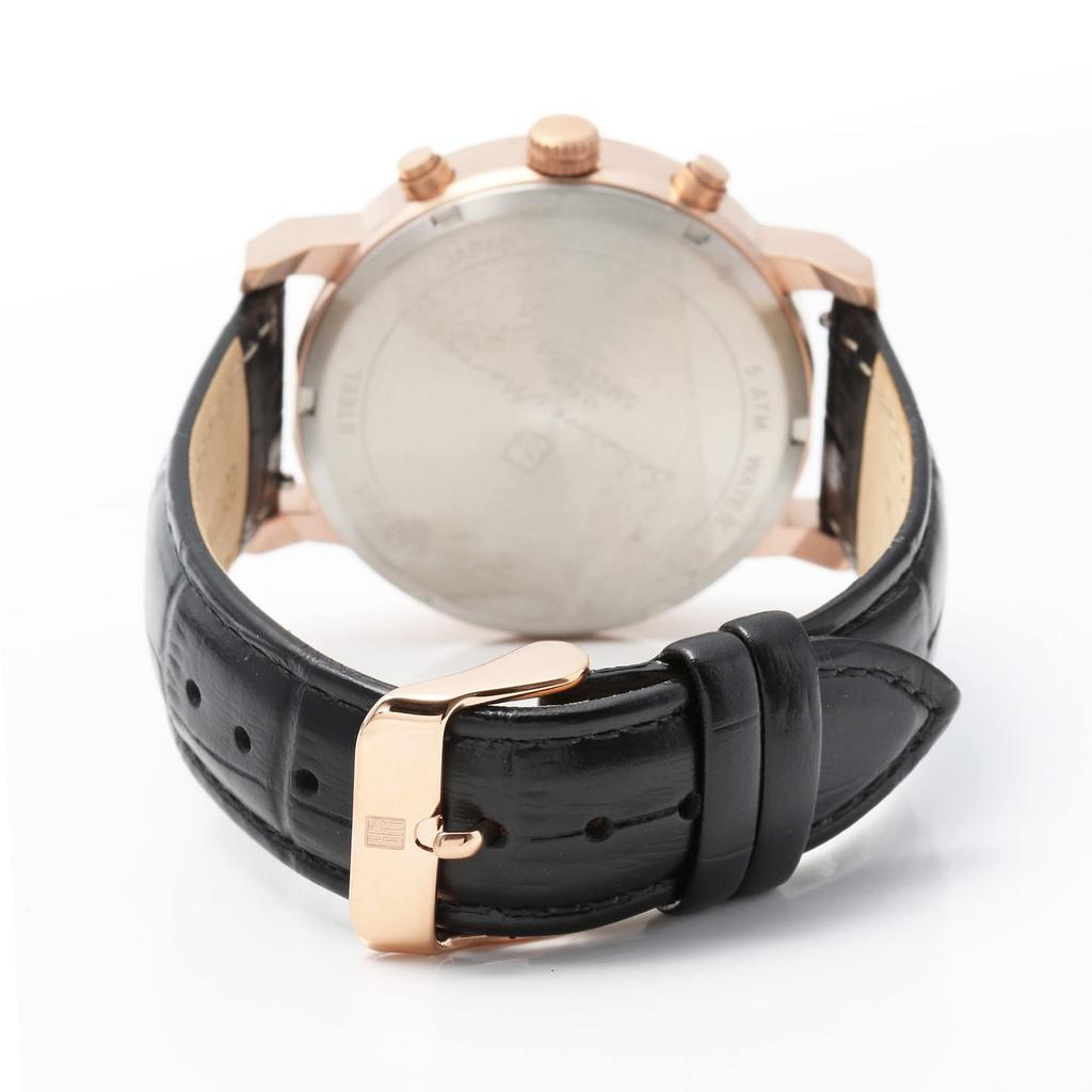 Salvatore Marra Аналоговые кварцевые кожаные розовые черные с PGBK мужские часы, Простые, Тонкие, Механизм, Хронограф, Ремешок, Золотые, Крест, [Б/У]