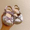 Summer Girl's Sandals Flower Leisure Rivets Purple Beige Kids Sliders Cover Toe Hook-loop Sweet Anti-slippery Children Slippers