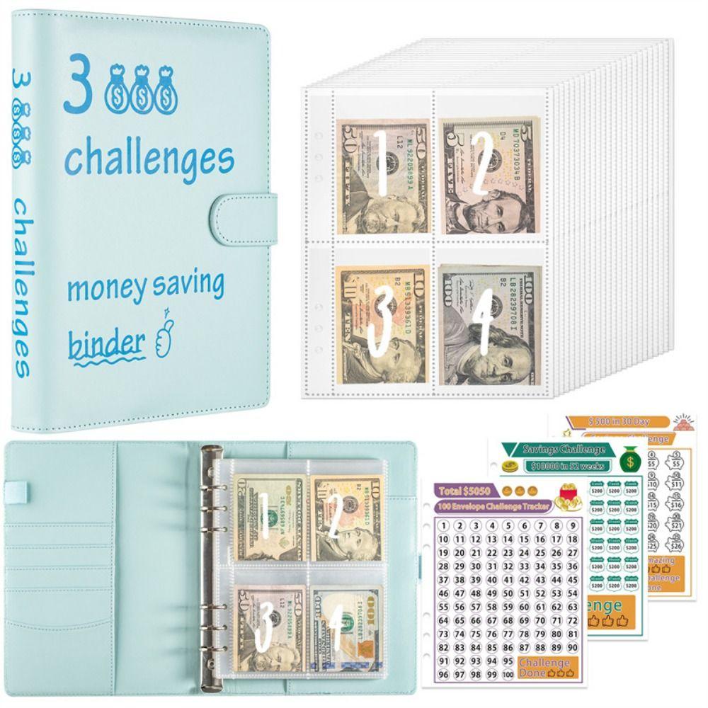 PU 100 Envelope Challenge Notebook Colorful Cash Budget 100 Day Challenge Budget Binder Multi Pockets Save Money Money Organizer