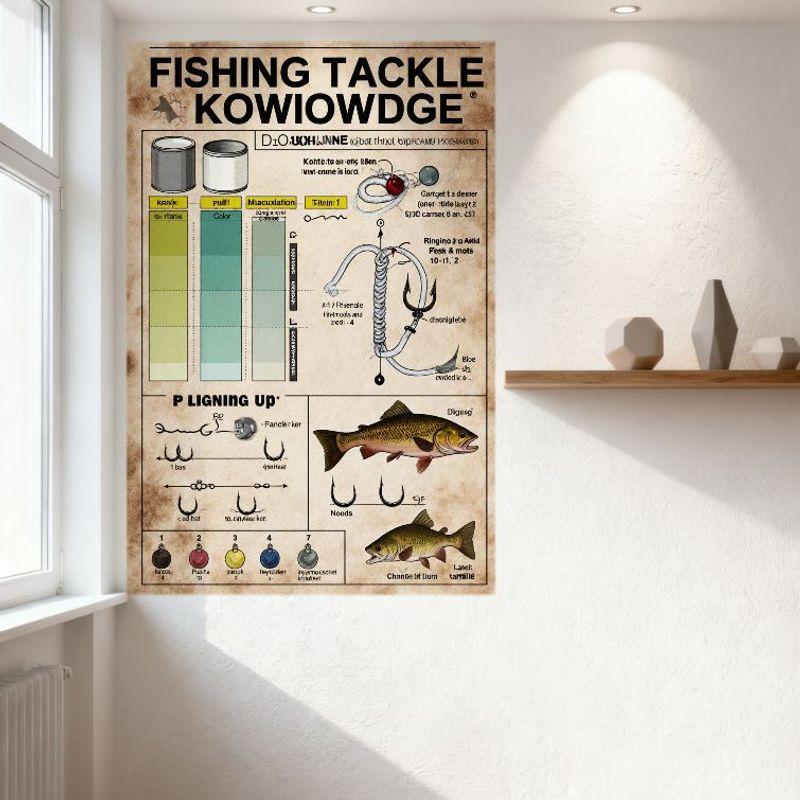 Винтажная табличка из металла - Знания о рыболовных снастях, узлы, леска, крючок, грузило, руководство, ретро-постер для мужской комнаты, бара, домашнего декора