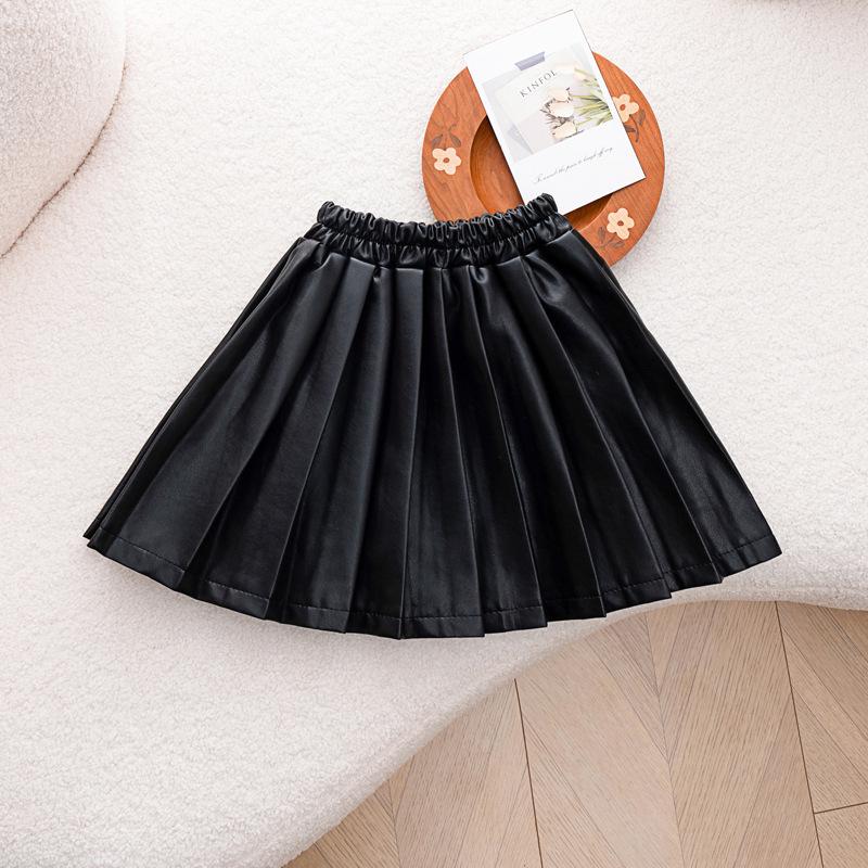 Юбка из бархата и искусственной кожи для девочек, осень/зима 2024 г. - юбка принцессы в стиле колледжа для детей