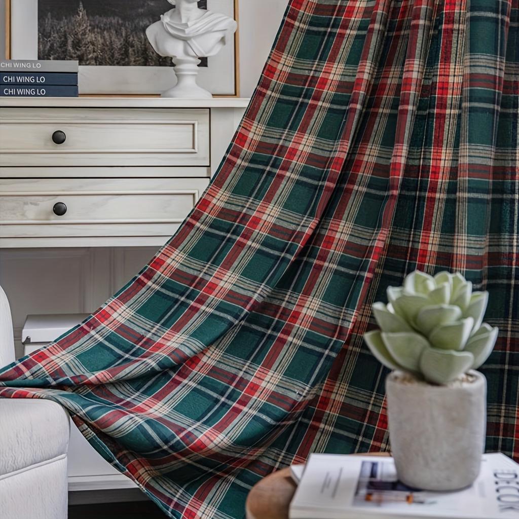 Рождественские Шторы в клетку Буффало, Шторы для гостиной, Шторы для спальни, Винтажные полупрозрачные шторы для фермерского дома, Рождественские украшения