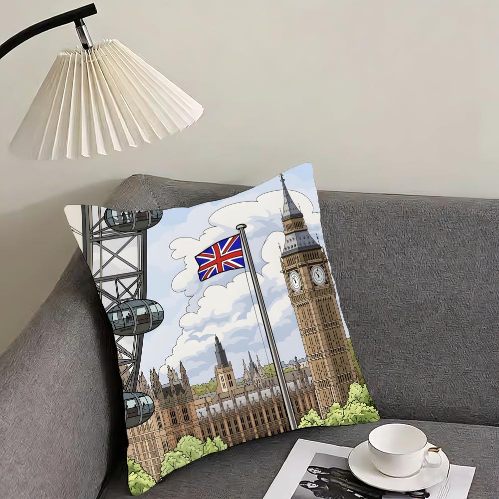 London Fashion Cushion Cover Pillowcase Ultra Soft Skin Friendly Fabric Cloud Like Comfort Concealed Zipper