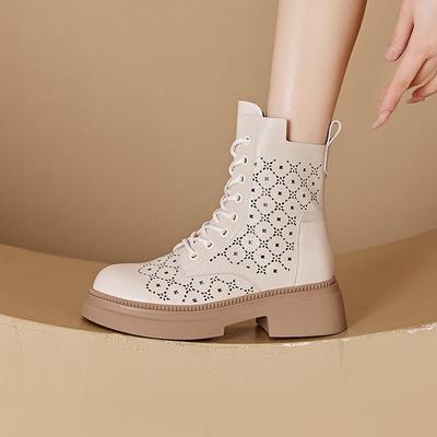 Весенние демисезонные ботинки Мартина маленького размера для женщин, женские кожаные ботинки на толстой подошве со скрытой платформой, повседневная женская обувь на шнуровке