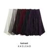 2025 Spring Women's European-American Style Irregular Hem Pleated Midi Skirt with Elastic Waist
