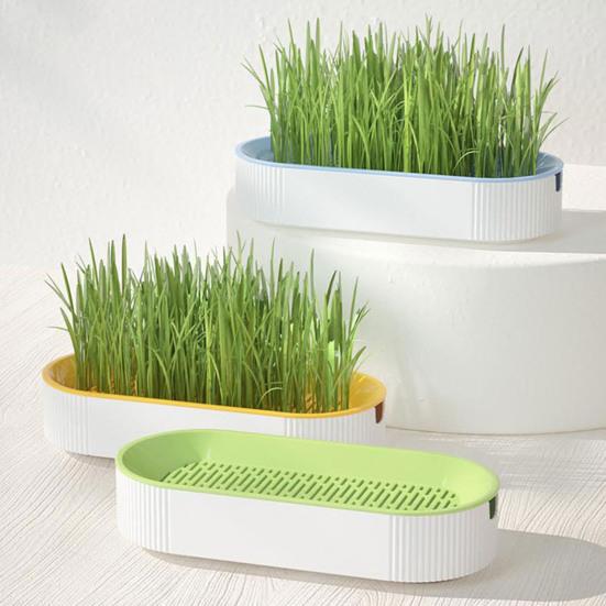 Cat Grass Planter Soilless Planting Visible Water Level Drain Grid U-hole Sturdy Sink Detachable Catnip Grow Box Pet Supply