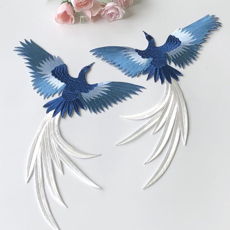 1 шт. Синяя вышивка Феникс Пришивные нашивки 3 размера Журавль Птица Вышитые нашивки для одежды Аппликация DIY Ремонт одежды Значок