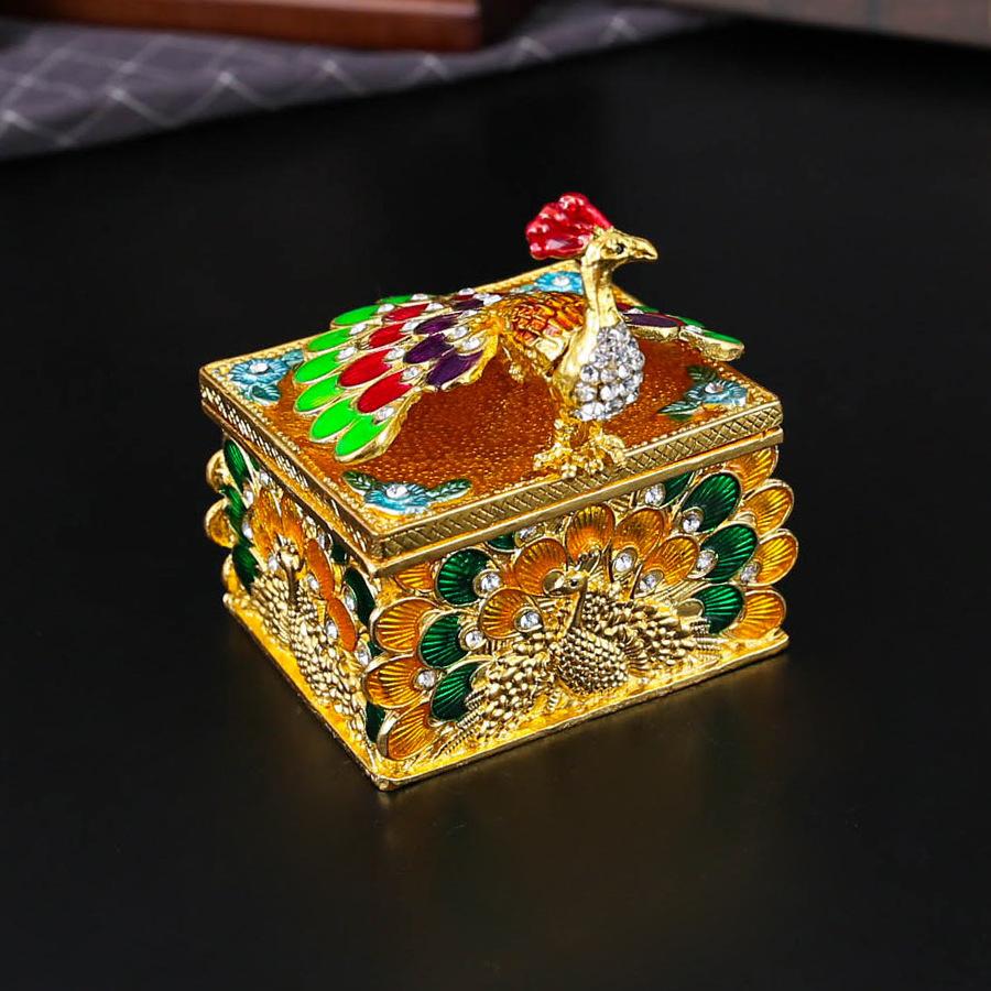 Эмаль Цвет Маленькая и Изящная Цвет Павлиний Квадратная Шкатулка для Украшений Шкатулка для Обручального Кольца Подарок на День Рождения Домашняя Шкатулка для Хранения Украшений