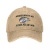 Women Want Me Fish Fear Me Fishing Unisex Style Baseball Cap Distressed Cotton Caps Hat Fashion Outdoor Activities Sun Cap