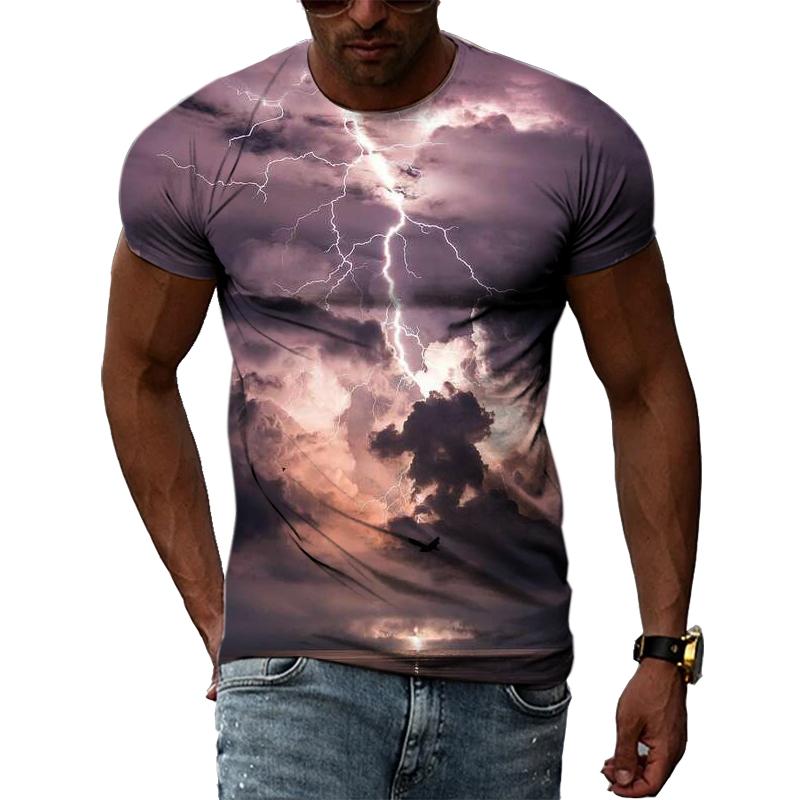 Summer Natural Landscape Lightning Graphic T Shirts Men 3D Fashion Casual Personality Printing Tees Hip Hop Harajuku O-neck Tops