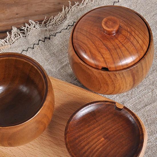 Удобный прочный герметичный многоцелевой деревянный контейнер для соли в стиле ретро, ​​отполированный вручную, ресторанные принадлежности, горшок для специй