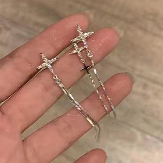 Геометрические серьги-гвоздики с кисточками из серебра S925: Модный Корейский Стиль, Элегантный Дизайн, Универсально для Женщин