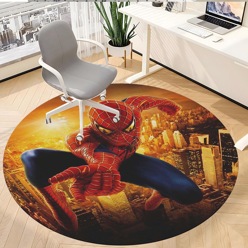 1pc Spiderman Web Icon Round Rug Flannel Fun Playful Design Living Room Bedroom Floor Mat Home Decoration Kids Room Carpet Y82857