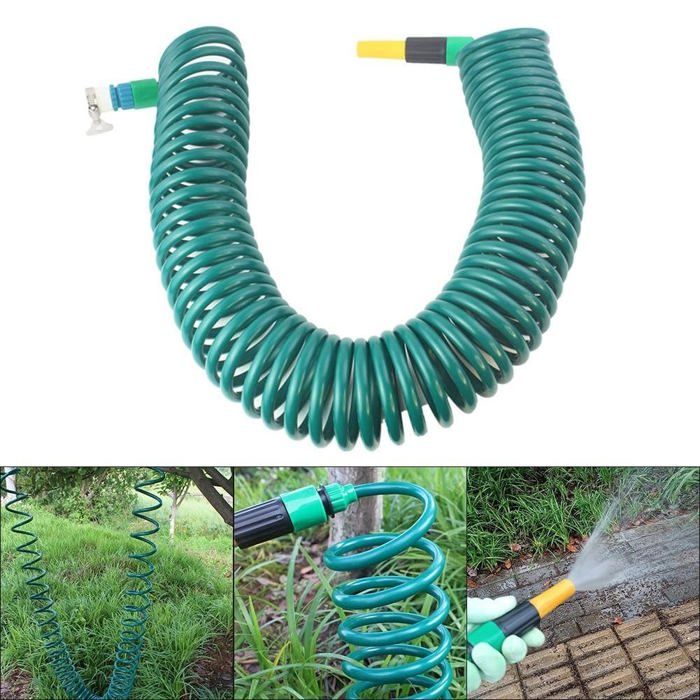 AIMOONSA Tuyau spiralé rétractable 10 m – flexible, buse réglable et raccord robinet anti-fuite