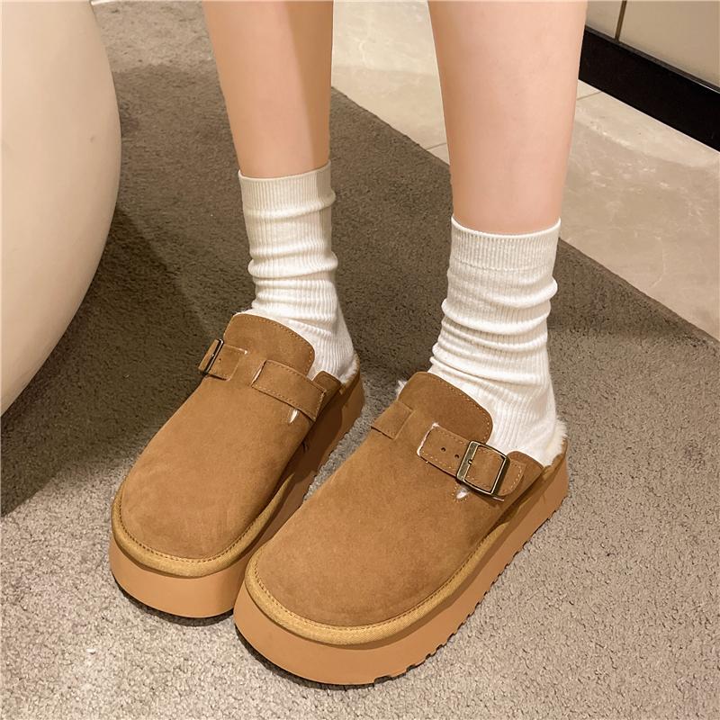 Fashion Aphixta 4.5cm Platform Buckle Dec Women Warm Slipper Furry Indoor Women Mule Shoes Winter Slides Chaussures Femme Zapatos Mujer