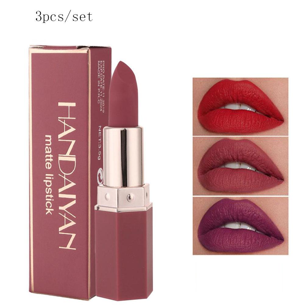 3pcs/set Matte Not Easy To Stain Not Easy To Fade Lip Lipstick Long Sticky Waterproof Lasting Non Gloss Cosmetic