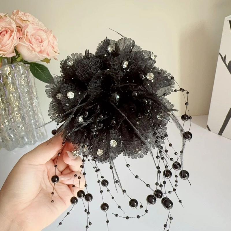 1 шт., элегантная сетчатая заколка для волос с цветком для женщин, элегантная заколка в виде акулы с жемчужной кисточкой, модная заколка для хвоста для девочек, аксессуары для волос