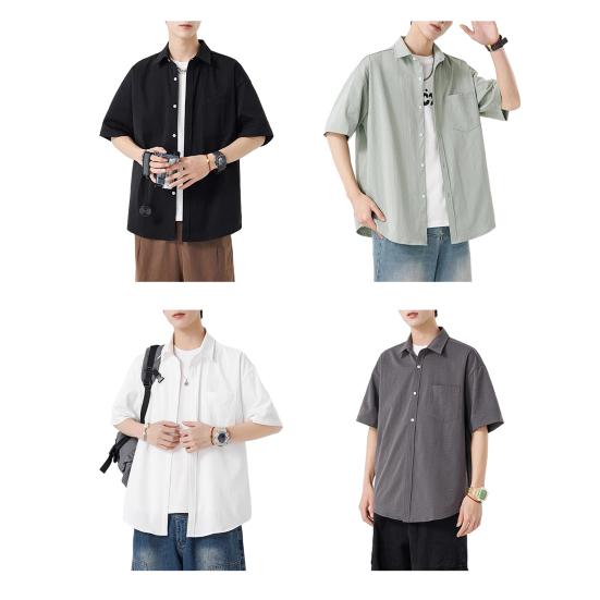 Мужская повседневная рубашка с коротким рукавом, застегивающаяся на пуговицы, с лацканами и карманом спереди, летний пляжный свободный топ