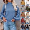 Women's Solid Color High Collar  Long Sleeve Pullover Blouse Knitted Sweater