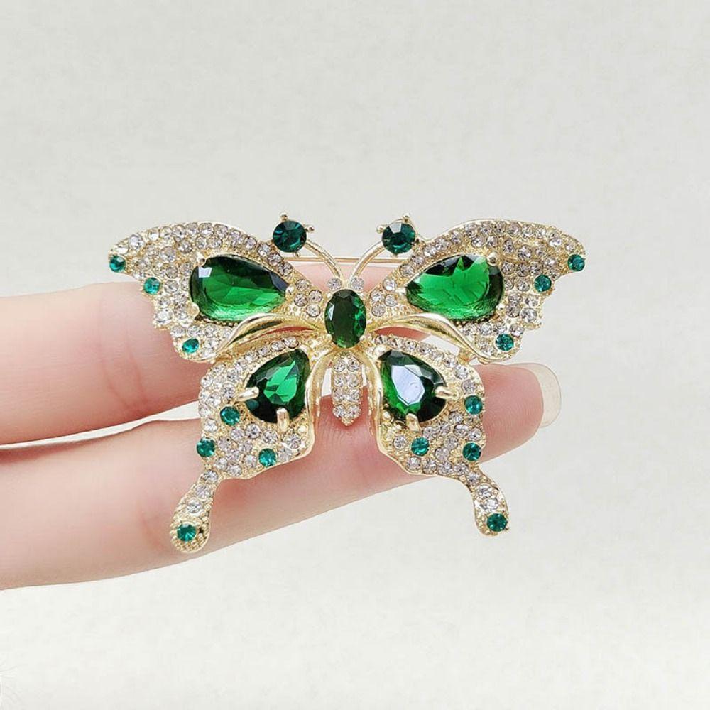 Retro Green Butterfly Suit Collar Pin Rhinestone Butterfly Brooches Green Butterfly Brooch  Gift