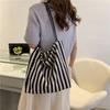 Textured Large-capacity Simple Striped Canvas Bag Women's 2025 New Trendy Fashion Literature and Art Student Class Handbag