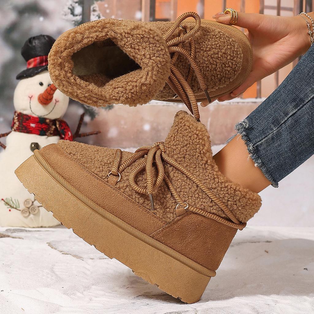 Women's Winter Warm Faux Suede Fleece Snow Boots Non-Slip Chunky Platform Faux Fur Lined Ankle Booties Shoes for Women Fuzzy Walking Short Boots