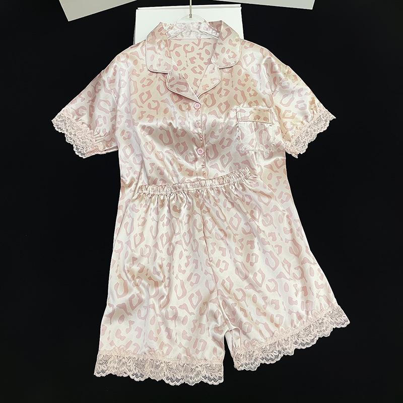 Solid Color Ice Silk Pajamas Women'S Summer Thin Foreign Style High-Value Short-Sleeved Loungewear Two-Piece Set Can Be Worn Outside