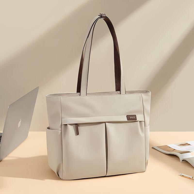 GOLF Shoulder Bag, Large Capacity, 15-Inch Laptop Tote Bag, Handbag, Apricot Color