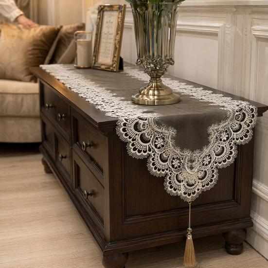 Lace Table Runner with Tassels, Vintage Lace Dining Table Runner, Coffee Table Runners, Waterproof Oil-Proof Exquisite Table Runner for Dining