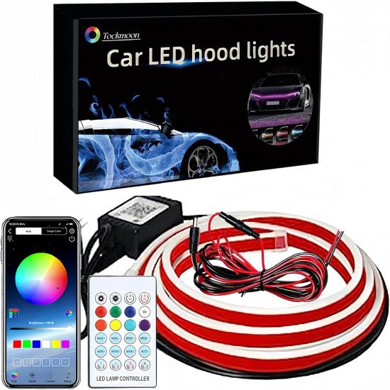 Car Led Hood Lights,Multicolor 120Modes (70 Inch) 12V, Engine Hood Cover Daytime Running Light Strip,Multi Color Neon Light Kit For Car Hood