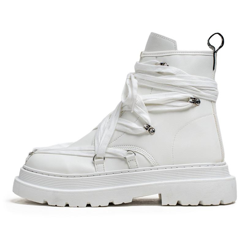Мода Новые Модные Мотоциклетные Ботинки Мужские Ремни Дизайнерские Мужские Белые Ботинки Уличная Обувь На Платформе Мужские Черные Кожаные Короткие Ботинки-Бочки