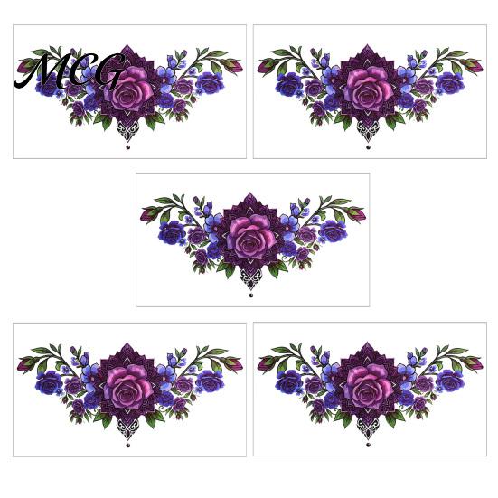 Temporary Body Art Stickers 5 Sheets Colorful Butterfly Flower Tattoo Stickers, Waterproof Hypoallergenic Decals Art, Floral Chest Back for