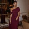 TikTok Off Shoulder Mermaid Evening Dress Pleated Waist Slim Long Gown 2026