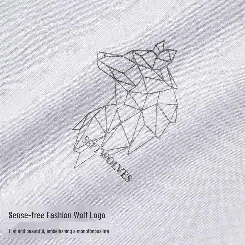 SEPTWOLVES Мужская футболка с длинными рукавами, V-образным вырезом и геометрическим принтом в виде головы волка, изготовленная из 100% хлопка.