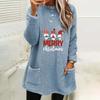 Women's Christmas Print Round Neck Loose Long Sleeve Pocket Plush Hoodie