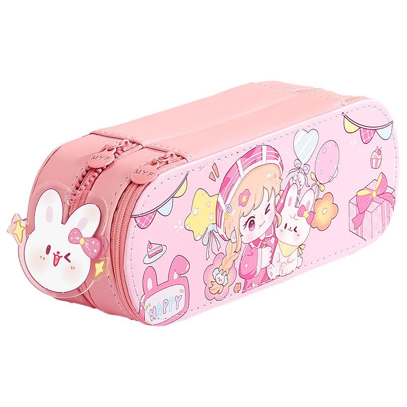 Large Double-Layer Cartoon Pencil Case - Cute Multi-Layer Stationery Box for Primary School Students