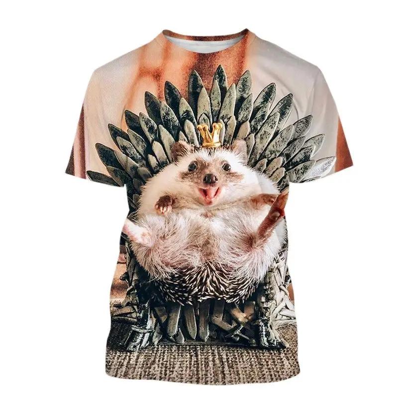 Summer Fashion Funny Cute Hedgehog Graphic T Shirts For Unisex New Casual Round Neck Printed Animal Pattern Short Sleeve Tops