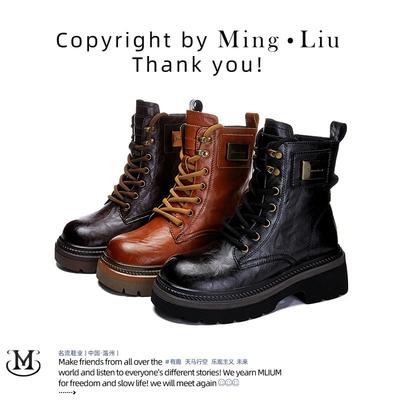 Кожаные ботинки Мартин для женской зимы, новые тонкие ретро женские ботинки на толстой подошве с увеличением роста, женские короткие ботинки для женщин